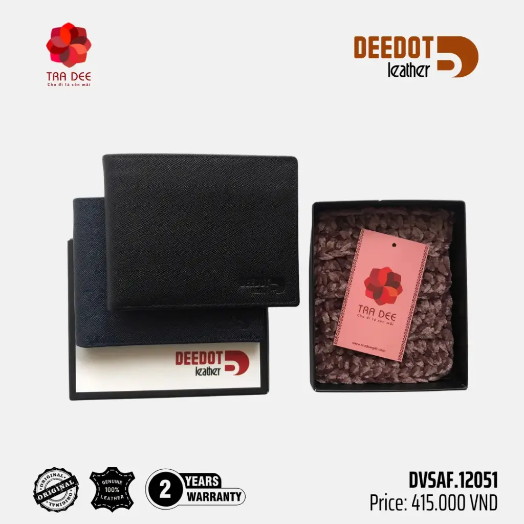 Ví da safiano trơn (Đen - Navy) 9.5x12cm - DVSAF.12051
